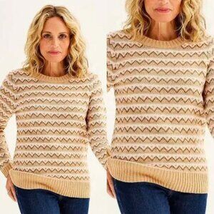 ☀️ Women's Croft & Barrow Placed Cable Sweater Camel Fairisle XL Cottagecore
